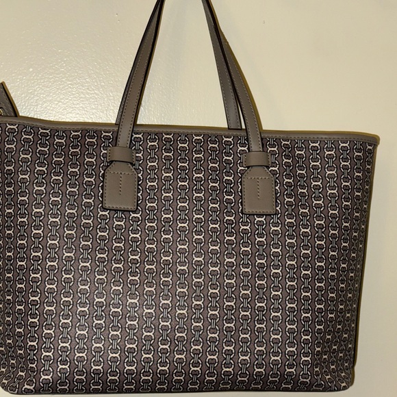 Tory Burch Tan and Black Tote Bag with Monogram Pattern - Picture 3 of 9